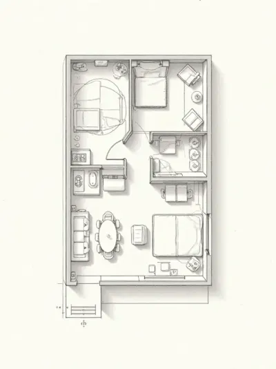 Plano de planta dibujado a mano de vivienda estándar