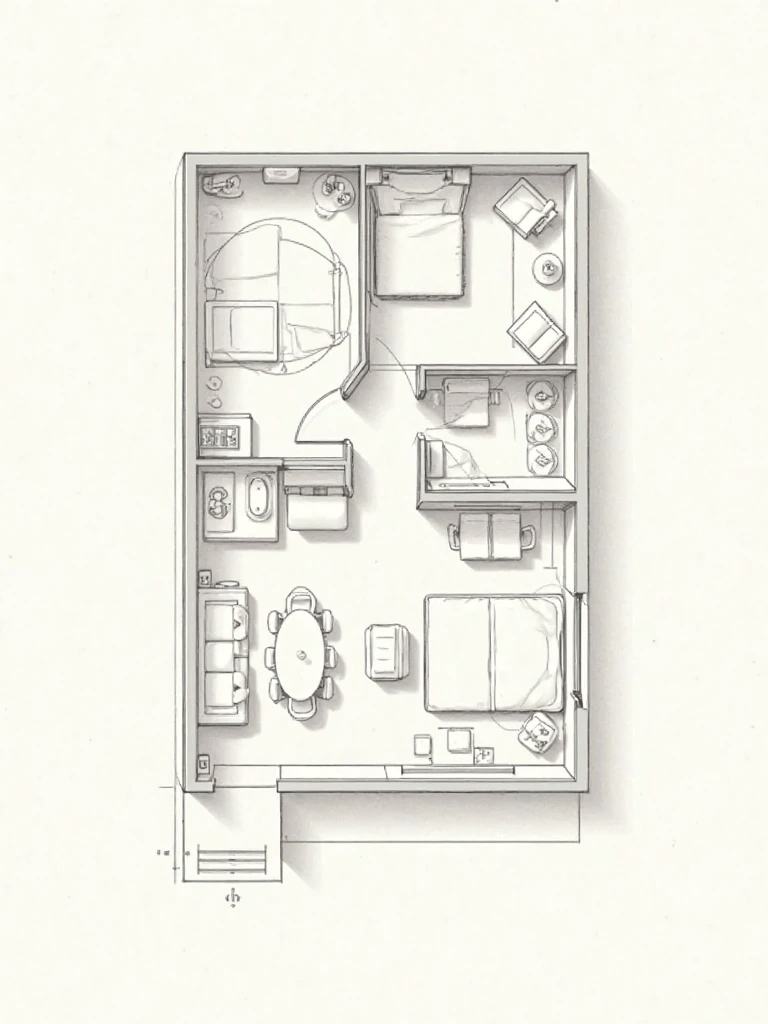 Plano de planta dibujado a mano de vivienda estandar