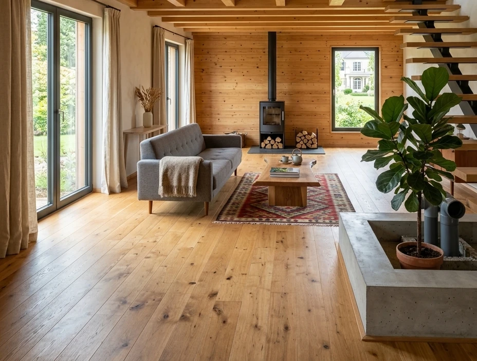 Interior de casa de madera de entramado ligero terminada — Bosq Habitat