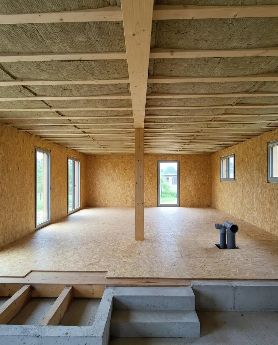 Interior casa entramado ligero en construcción