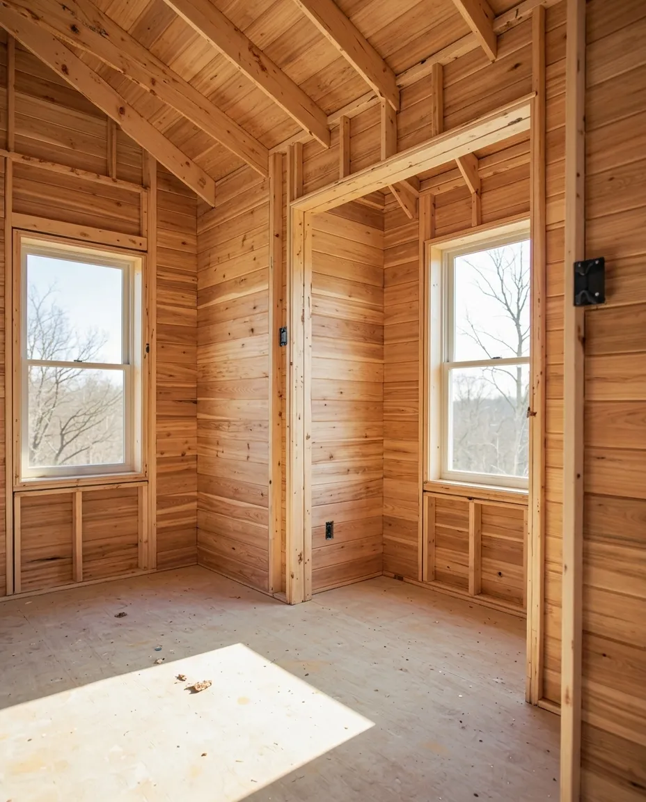 Interior casa entramado ligero en fase de construcción
